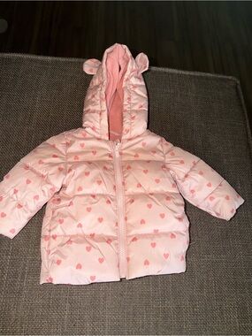 Pink Heart Puffer Jacket with Hood